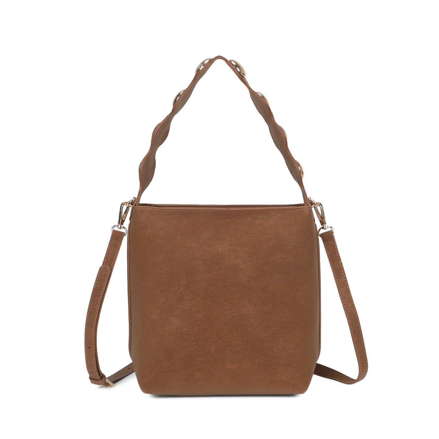 Mala balde com tachas castanho dourado