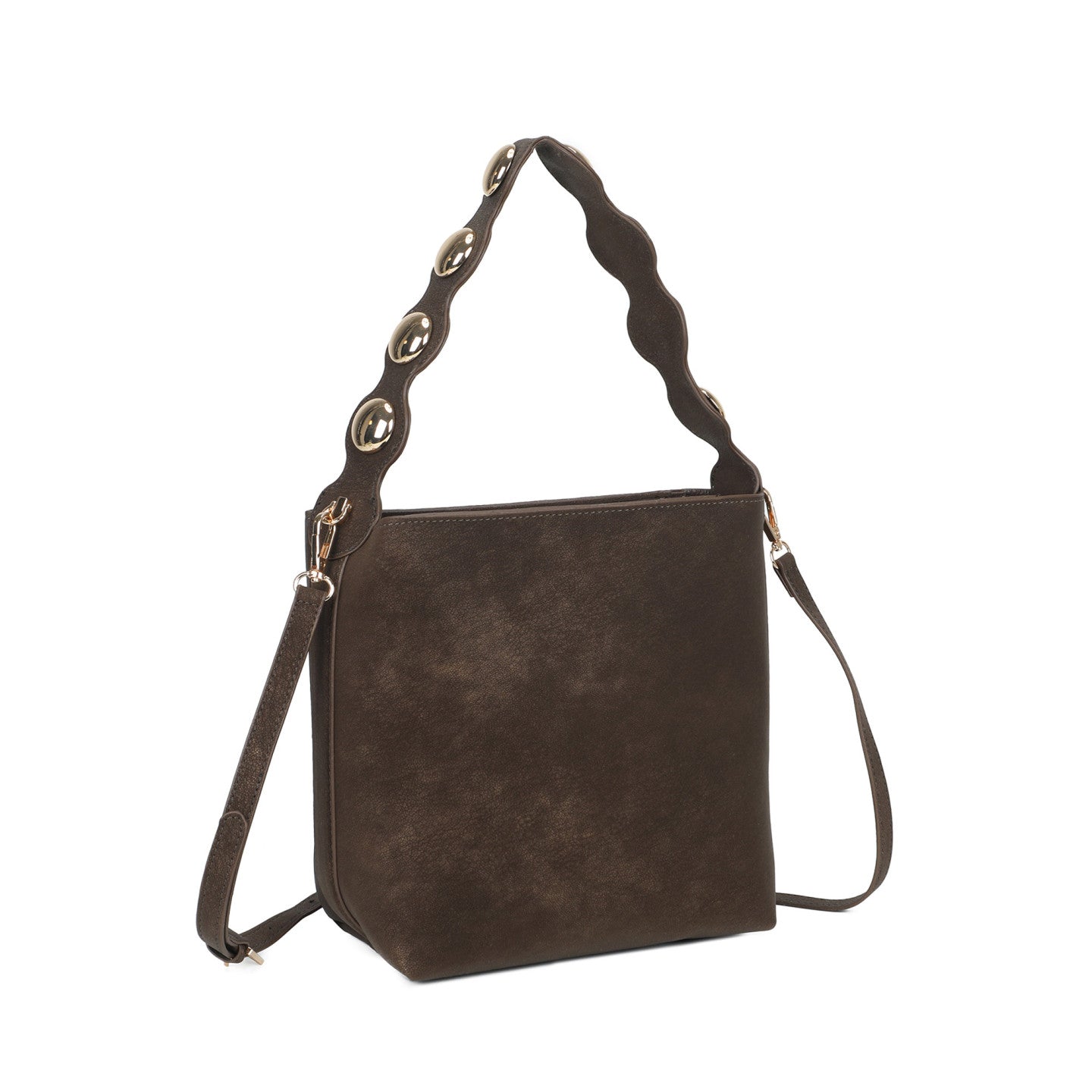 Mala balde com tachas café