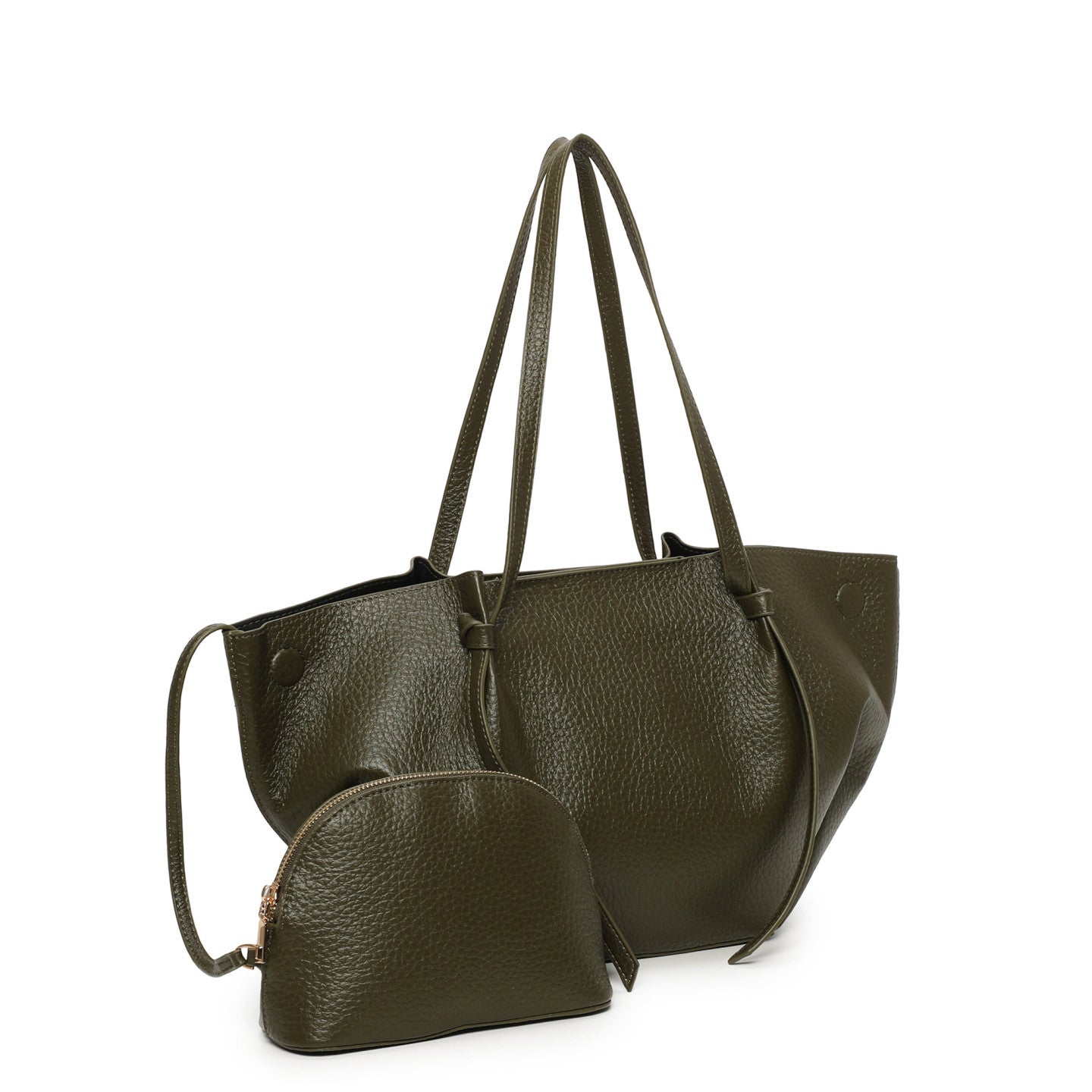 Mala shopper com bolsa verde escuro vista lateral
