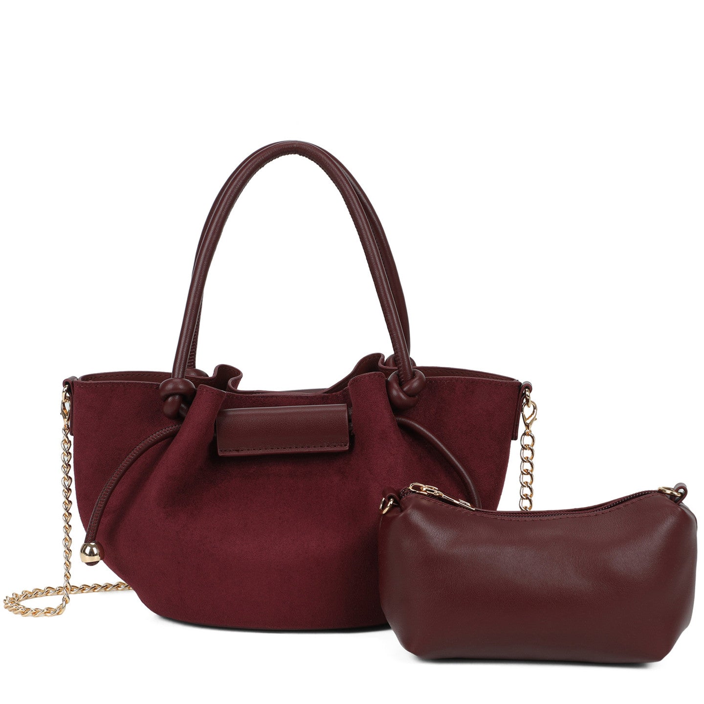 Mala shopper camurça bordeaux com bolsinha