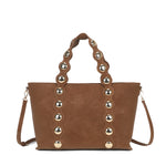 Mala shopper com tachas castanho dourado
