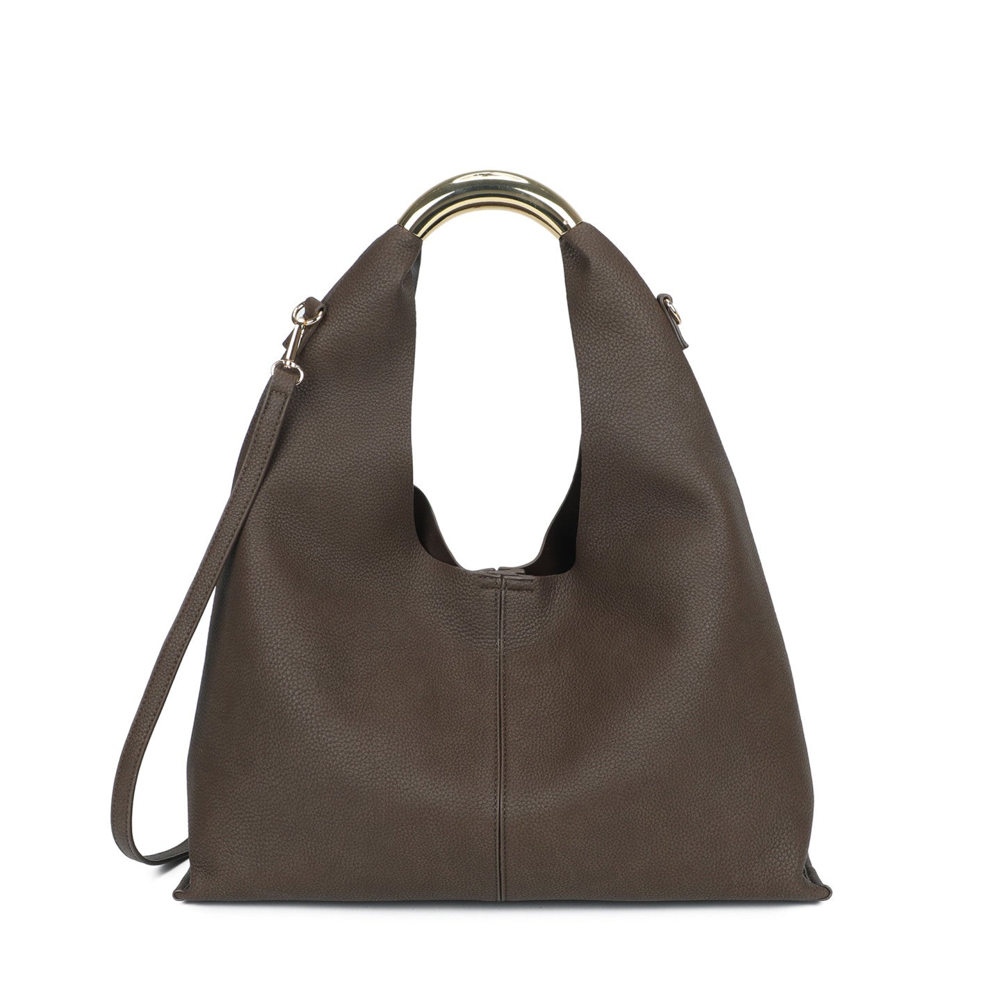 Mala shopper com aro dourado castanho escuro
