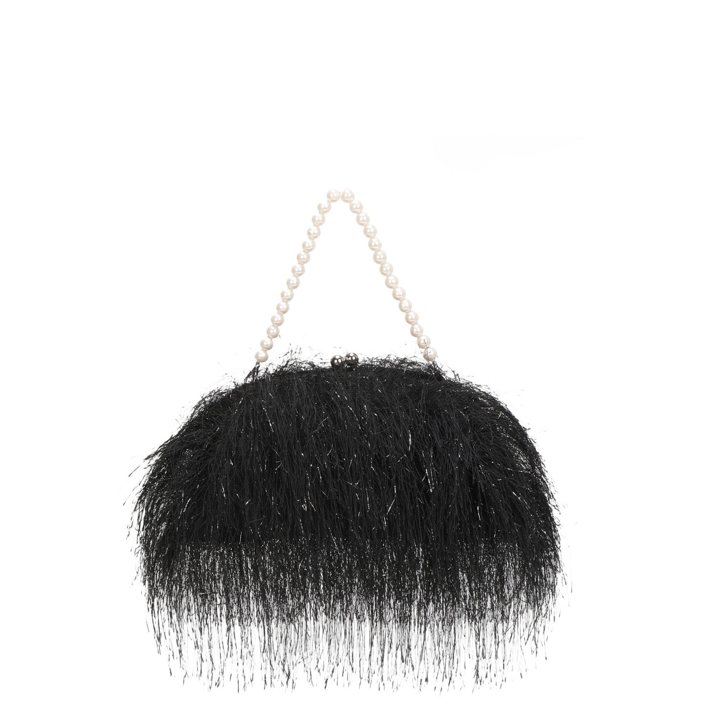Pochete de Pelo com Pega de Pérolas - Preto